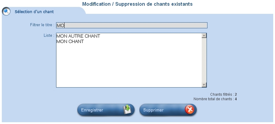 Premi&egrave;re &eacute;tape de modification d'un chant