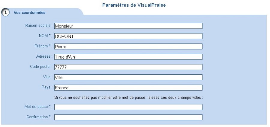Premi&egrave;re &eacute;tape de modification des param&egrave;tres
