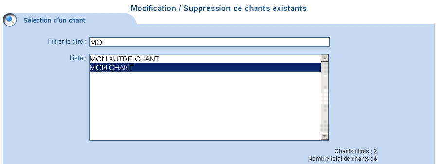 Premi&egrave;re &eacute;tape de suppression d'un chant